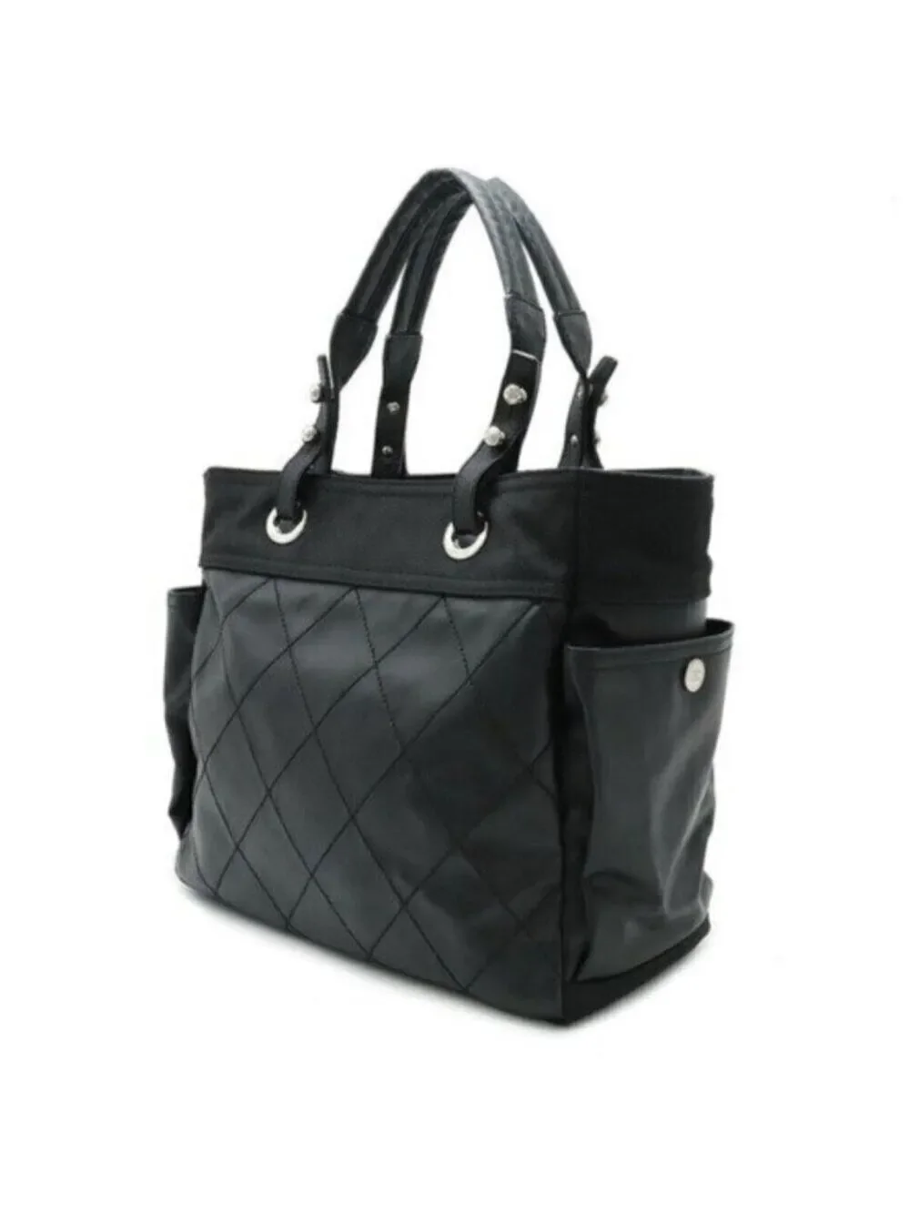 Authentic Chanel Black Quilted Leather Tote CC Charm Luxury Shoulder Bag